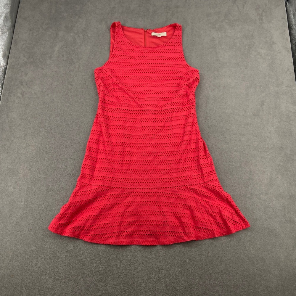 Ann Taylor Loft Red Eyelet Sleeveless Flounce‎ Hem Shift Dress Womens Size 10